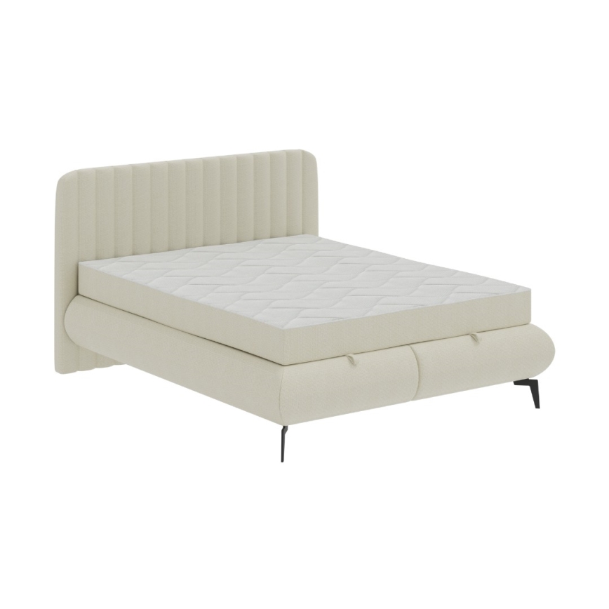 Tygklädd säng med madrasser och förvaringsutrymme ALEXA 160x200 cm beige