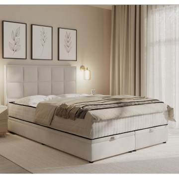 Tygklädd säng med madrasser och förvaringsutrymme GRACE 160x200 cm beige