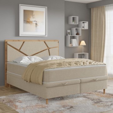 Tygklädd säng med madrasser och förvaringsutrymme NAOMI 140x200 cm beige