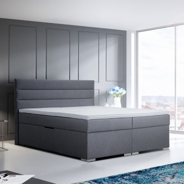 Tygklädd säng NEW BOLERO 160x200 cm – med förvaringsutrymme och madrasser inklusive bäddmadrass, grå