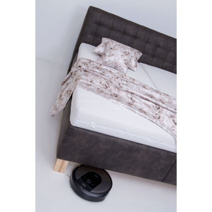 Tygklädd säng VIOLET 160x200 cm med madrass och inbyggd förvaring, mörkgrå