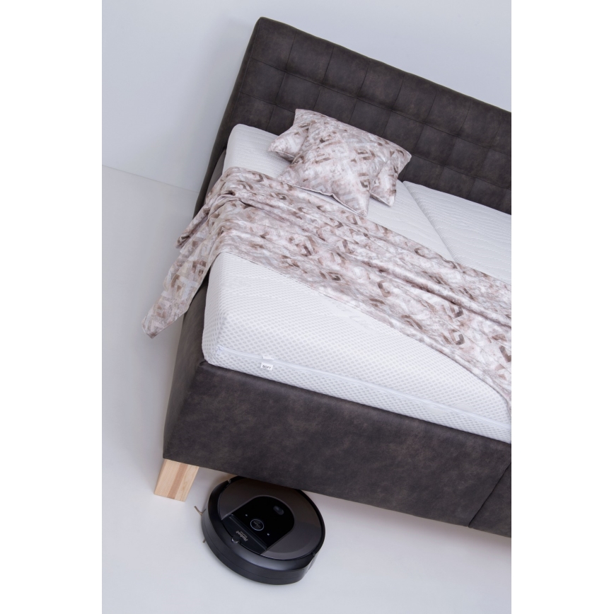 Tygklädd säng VIOLET 160x200 cm med madrass och inbyggd förvaring, mörkgrå