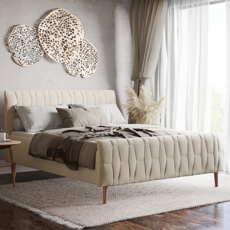 Tygklädd sängstomme utan madrass FLORA 180x200 cm beige