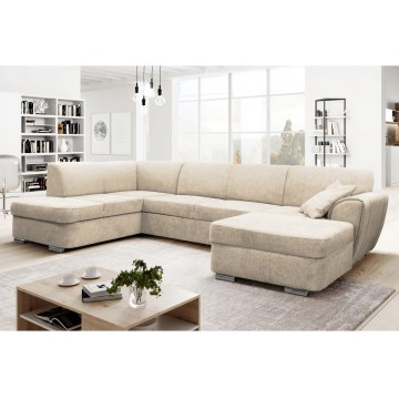 U-formad bäddbar hörnsoffa SERPA med förvaringsutrymme, vänsterutförande, beige
