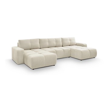 U-formad bäddbar stoppad soffa med förvaringsutrymme ALMADA beige