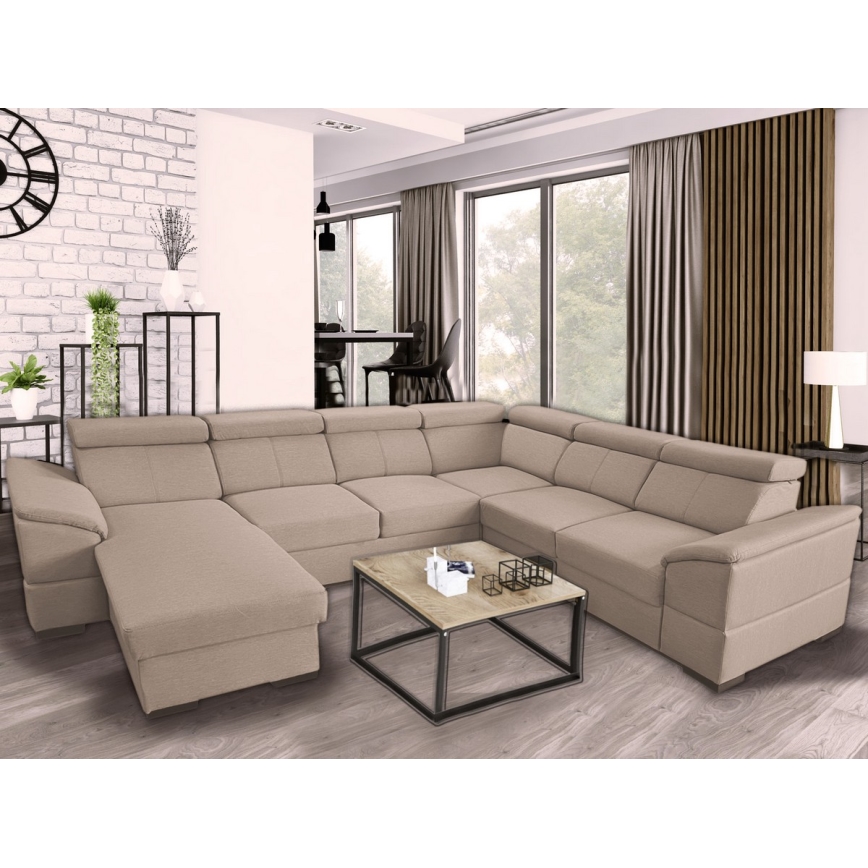 U-formad bäddsoffa med universellt hörn med förvaringsutrymme GRANADA beige