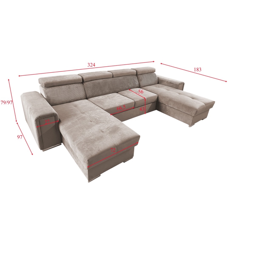 U-formad bäddsoffa med universellt hörn med förvaringsutrymme SALVADA beige