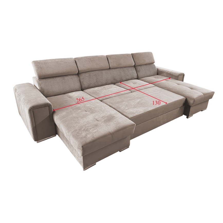 U-formad bäddsoffa med universellt hörn med förvaringsutrymme SALVADA beige