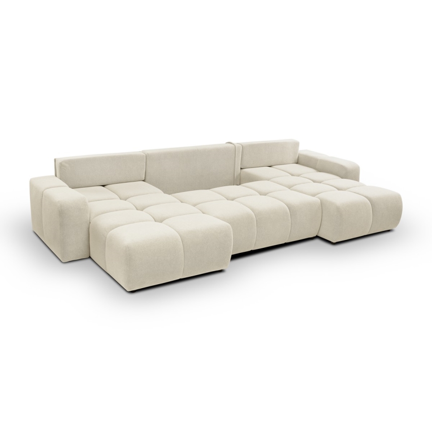 U-formad bäddbar stoppad soffa med förvaringsutrymme ALMADA beige