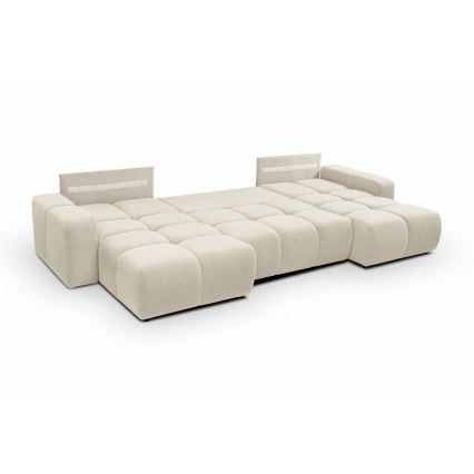 U-formad bäddbar stoppad soffa med förvaringsutrymme ALMADA beige