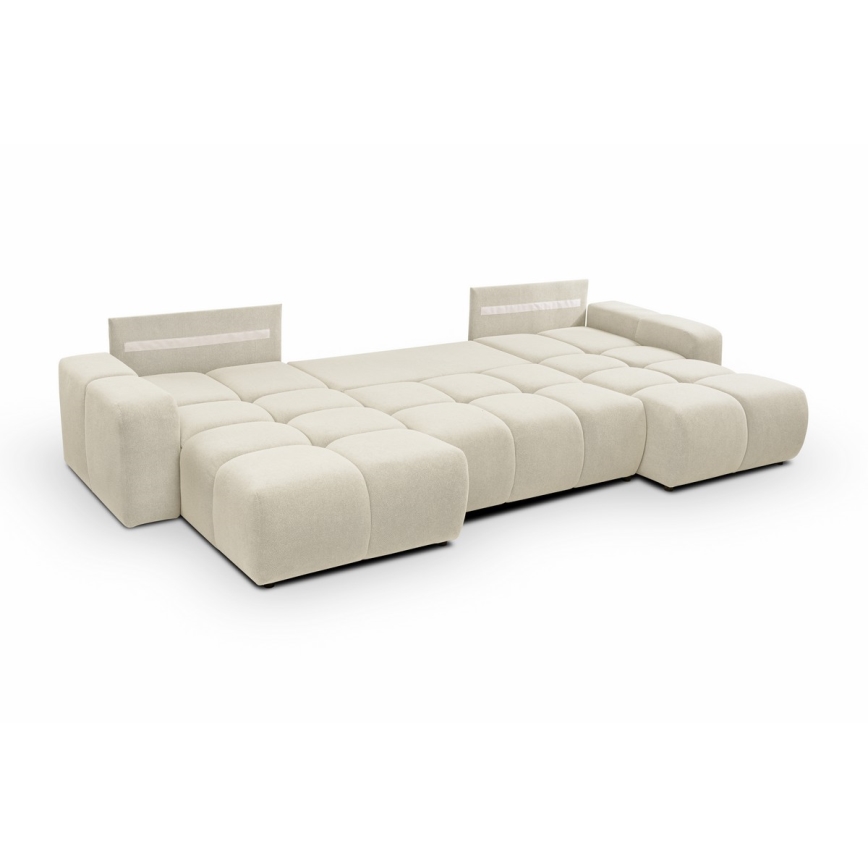 U-formad bäddbar stoppad soffa med förvaringsutrymme ALMADA beige