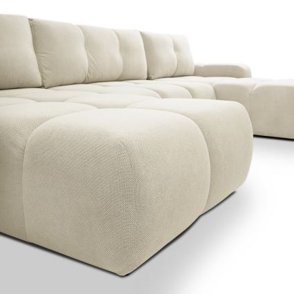 U-formad bäddbar stoppad soffa med förvaringsutrymme ALMADA beige