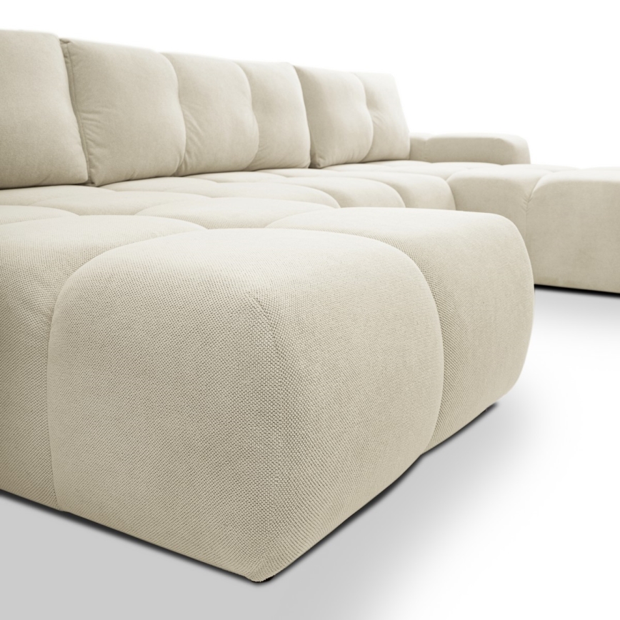 U-formad bäddbar stoppad soffa med förvaringsutrymme ALMADA beige