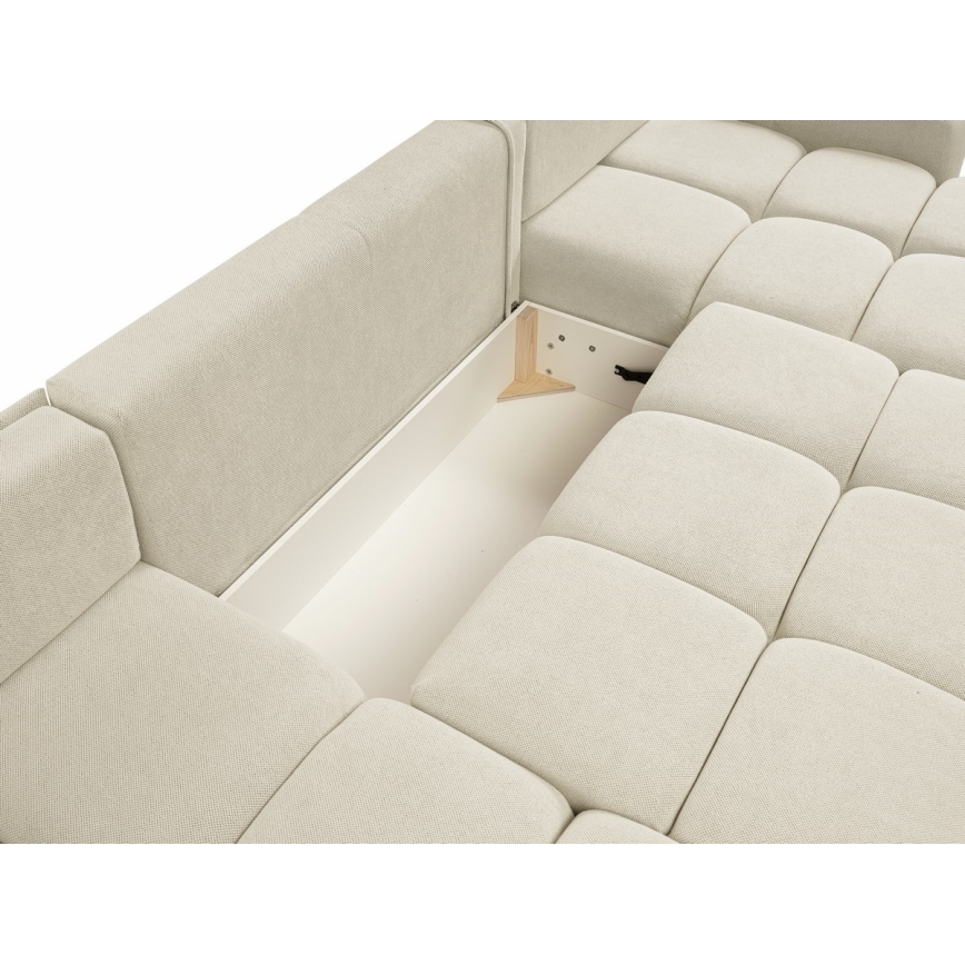 U-formad bäddbar stoppad soffa med förvaringsutrymme ALMADA beige
