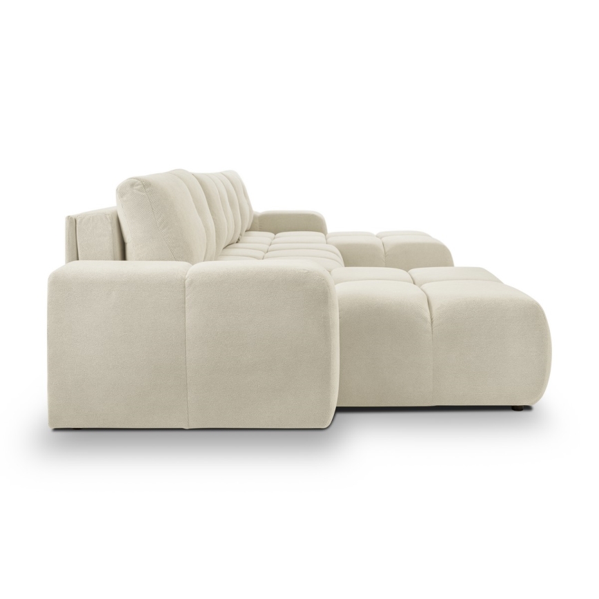 U-formad bäddbar stoppad soffa med förvaringsutrymme ALMADA beige