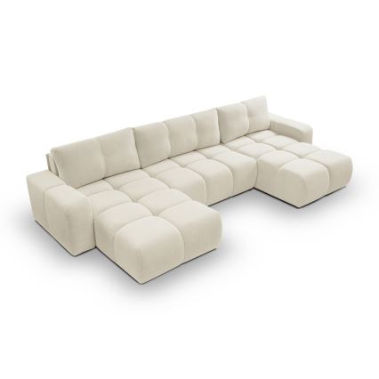 U-formad bäddbar stoppad soffa med förvaringsutrymme ALMADA beige