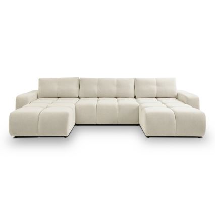 U-formad bäddbar stoppad soffa med förvaringsutrymme ALMADA beige