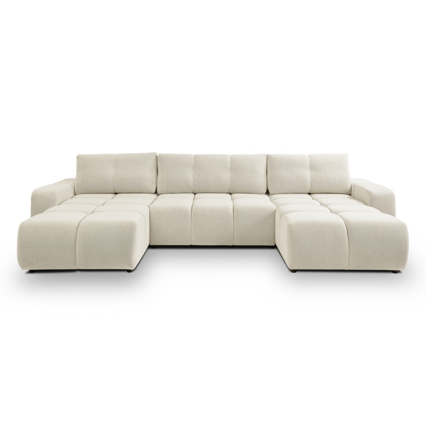 U-formad bäddbar stoppad soffa med förvaringsutrymme ALMADA beige