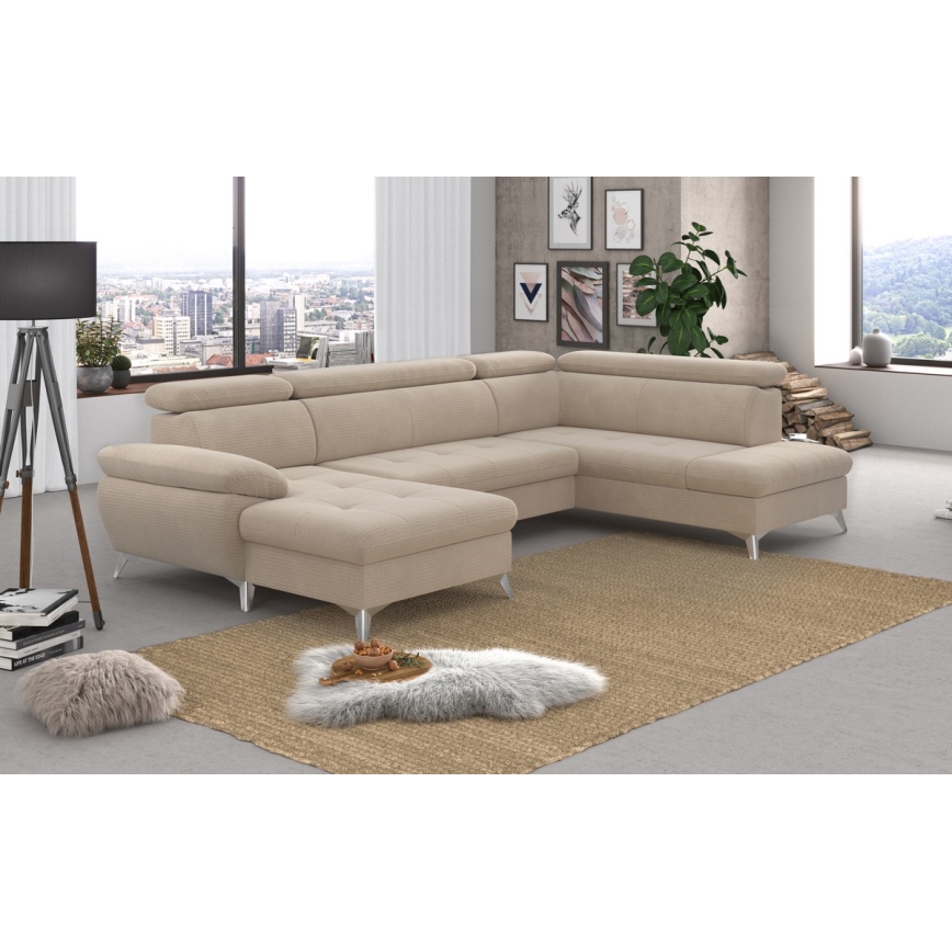 U-formad hörnsoffa med förvaringsutrymme CATANIA rätt beige
