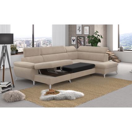 U-formad hörnsoffa med förvaringsutrymme CATANIA rätt beige