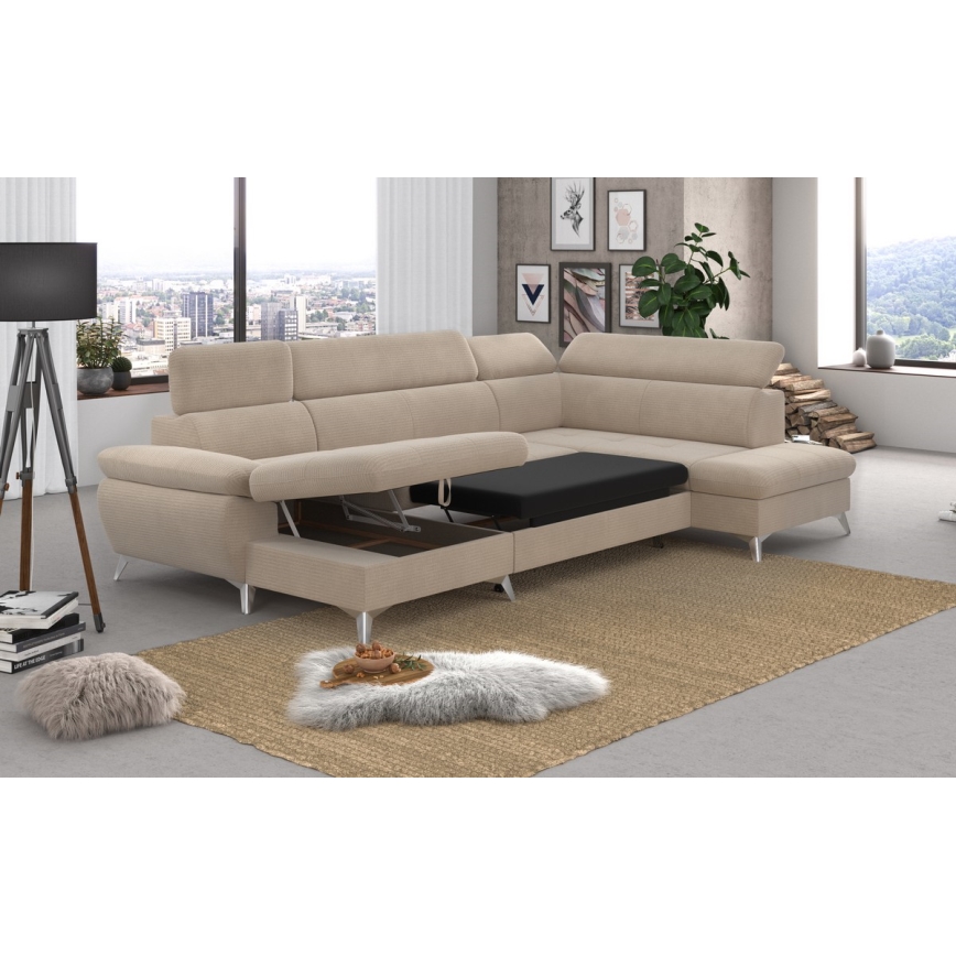 U-formad hörnsoffa med förvaringsutrymme CATANIA rätt beige