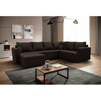 U-formad soffa universell fällbar hörna SEYA brun
