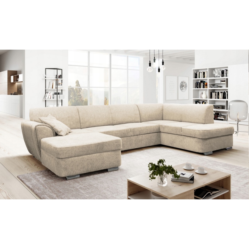U-formad tyg bäddsoffa hörnsvit SERPA rätt beige