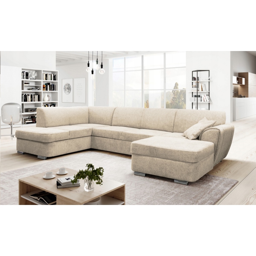 U-formad tyg bäddsoffa hörnsvit SERPA vänster beige