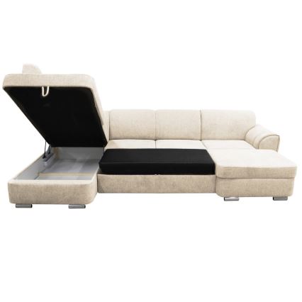 U-formad tyg bäddsoffa hörnsvit SERPA vänster beige