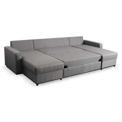 U-soffa med förvaringsutrymme, bäddbar, JANISE grå