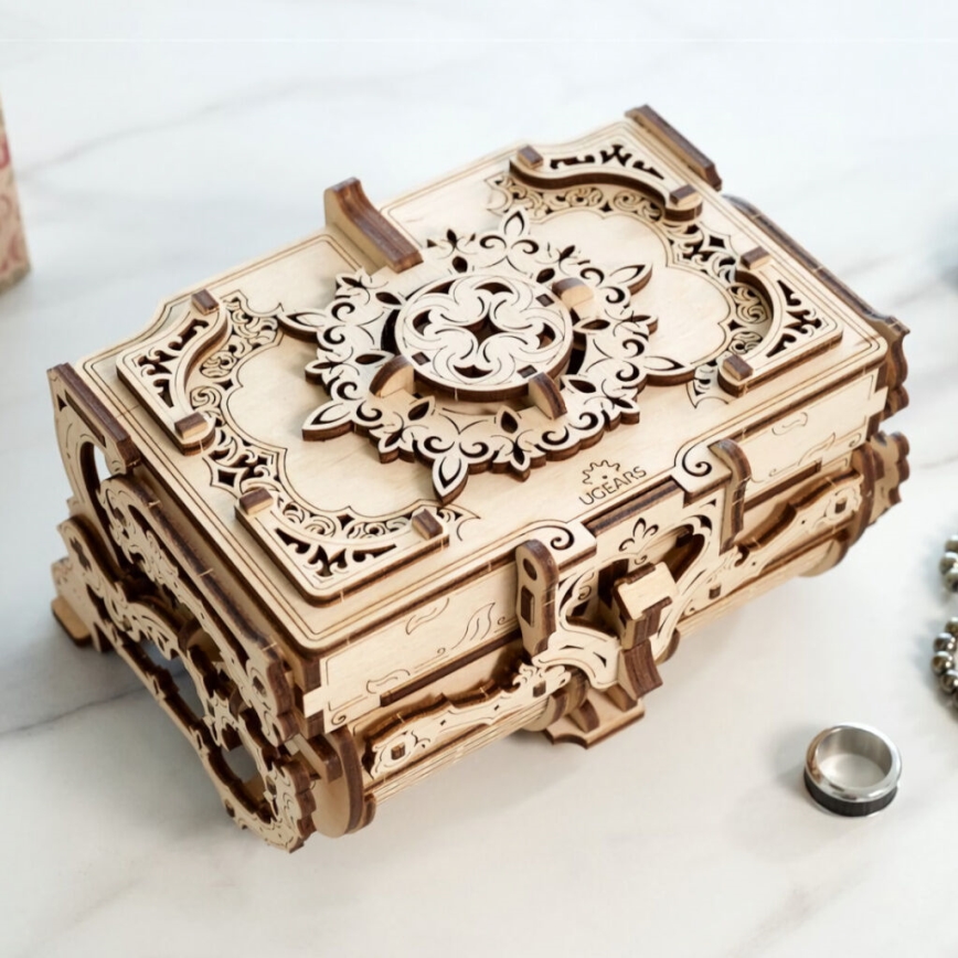 Ugears - 3D Mekaniskt pussel i trä Antikt smyckeskrin