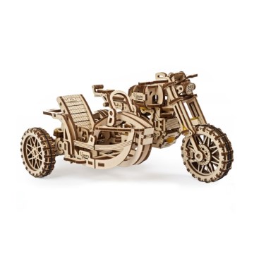 Ugears - 3D Mekaniskt pussel i trä Scrambler motorcykel med vagn