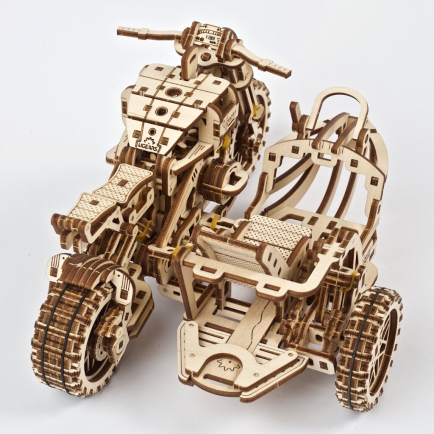 Ugears - 3D Mekaniskt pussel i trä Scrambler motorcykel med vagn