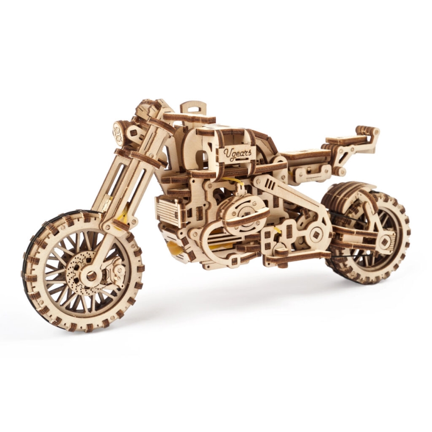 Ugears - 3D Mekaniskt pussel i trä Scrambler motorcykel med vagn