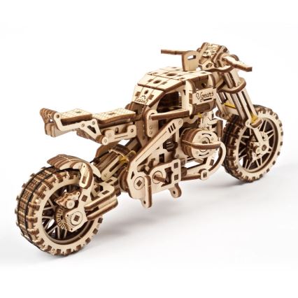 Ugears - 3D Mekaniskt pussel i trä Scrambler motorcykel med vagn