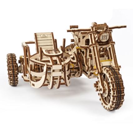 Ugears - 3D Mekaniskt pussel i trä Scrambler motorcykel med vagn