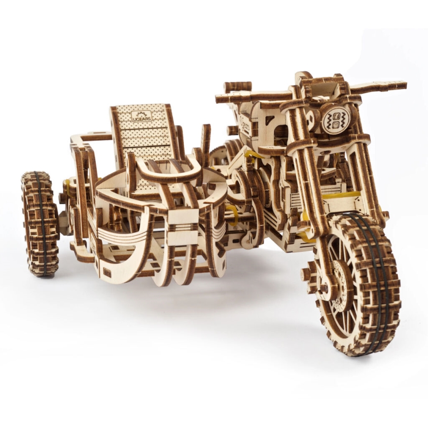 Ugears - 3D Mekaniskt pussel i trä Scrambler motorcykel med vagn