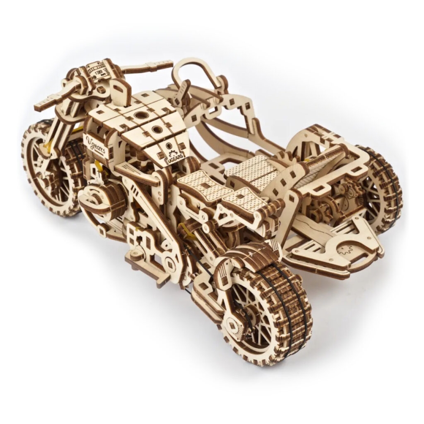 Ugears - 3D Mekaniskt pussel i trä Scrambler motorcykel med vagn