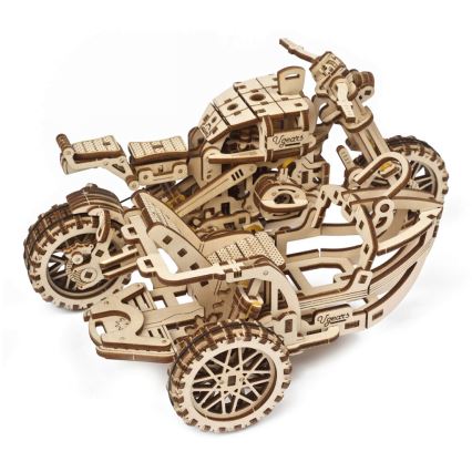Ugears - 3D Mekaniskt pussel i trä Scrambler motorcykel med vagn