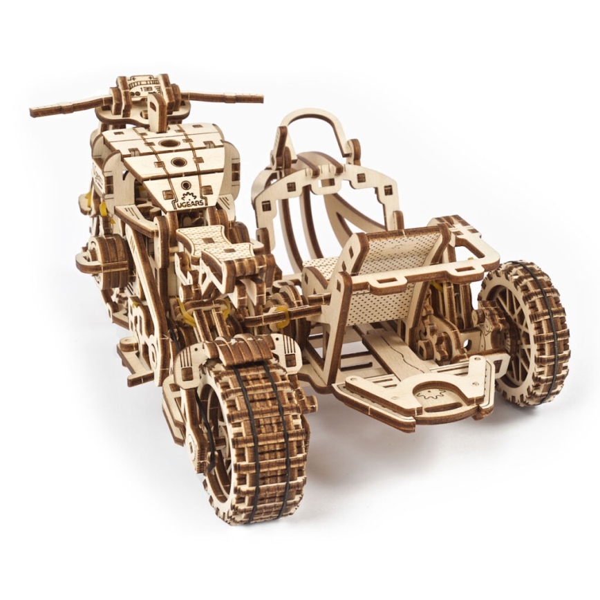 Ugears - 3D Mekaniskt pussel i trä Scrambler motorcykel med vagn