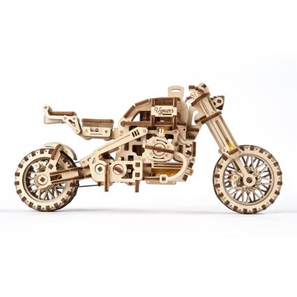 Ugears - 3D Mekaniskt pussel i trä Scrambler motorcykel med vagn