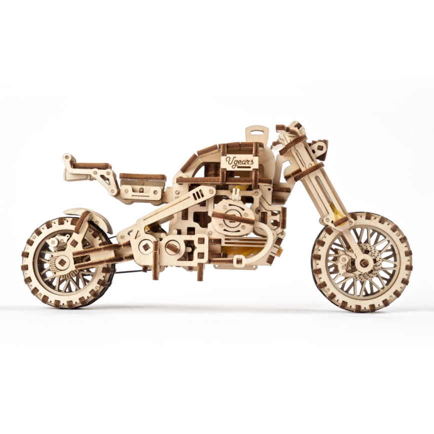 Ugears - 3D Mekaniskt pussel i trä Scrambler motorcykel med vagn