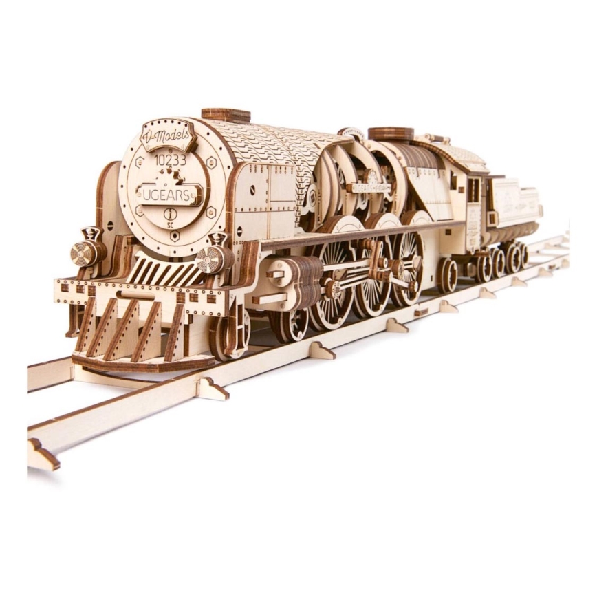 Ugears - 3D Mekaniskt pussel i trä V-Express ånglok med anbud