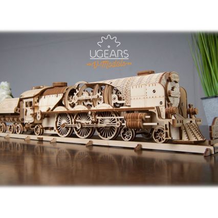 Ugears - 3D Mekaniskt pussel i trä V-Express ånglok med anbud