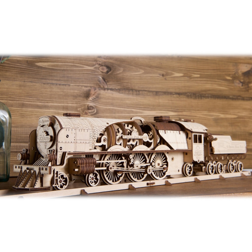 Ugears - 3D Mekaniskt pussel i trä V-Express ånglok med anbud