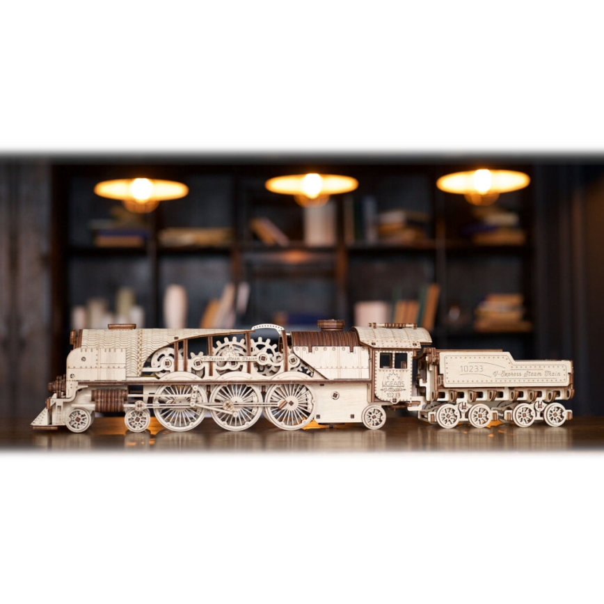 Ugears - 3D Mekaniskt pussel i trä V-Express ånglok med anbud