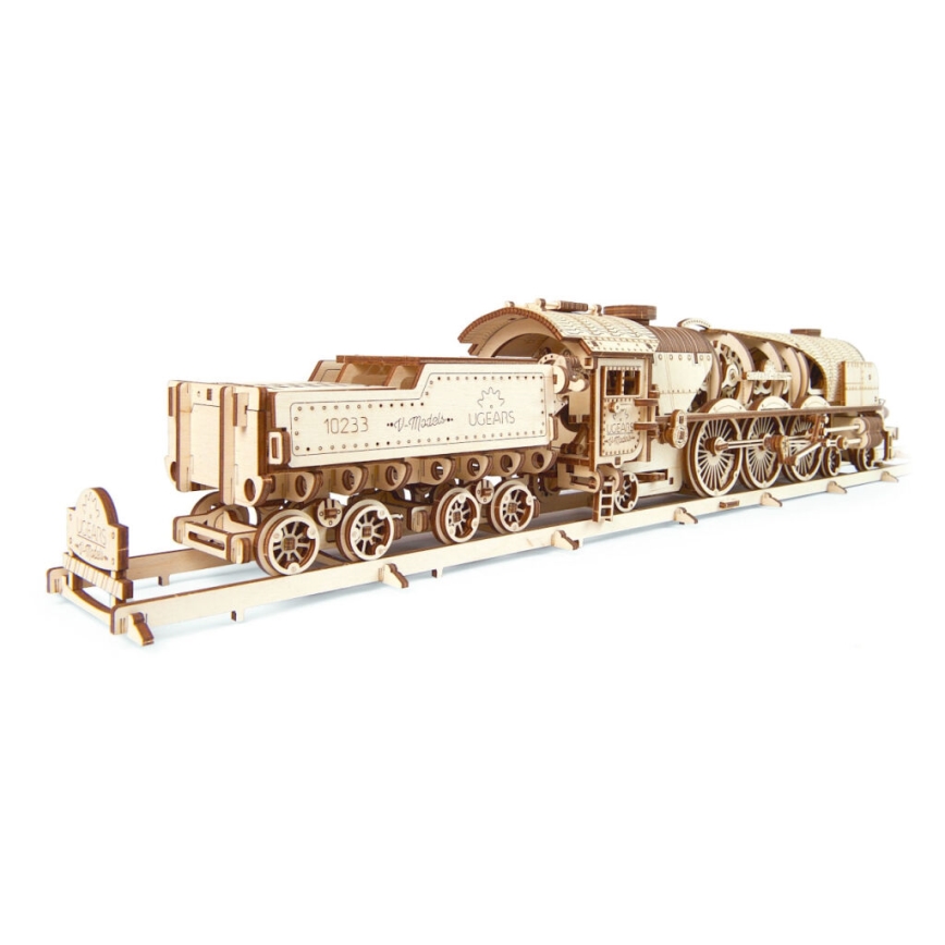 Ugears - 3D Mekaniskt pussel i trä V-Express ånglok med anbud