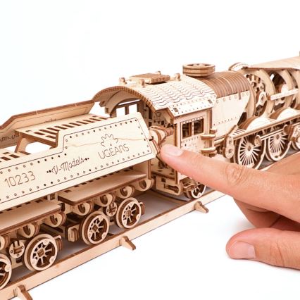 Ugears - 3D Mekaniskt pussel i trä V-Express ånglok med anbud