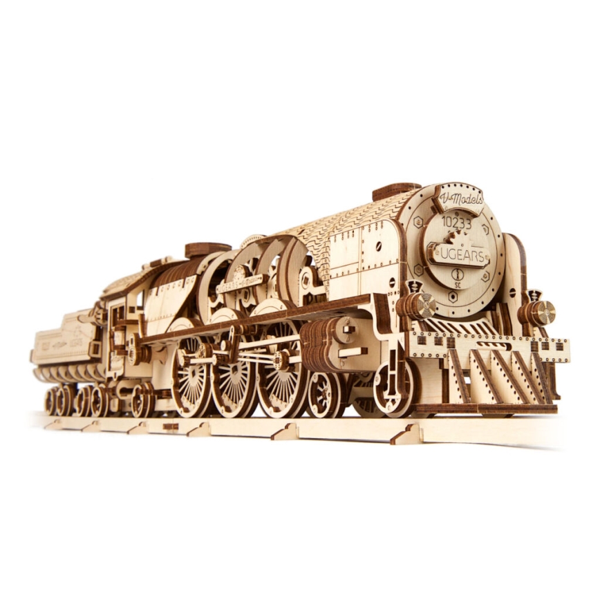Ugears - 3D Mekaniskt pussel i trä V-Express ånglok med anbud