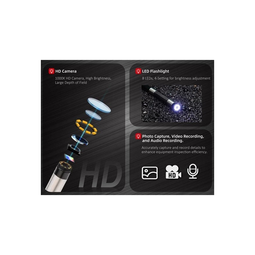 Uni-T - Videoskop 3,7 V 3000 mAh IP67 3 m
